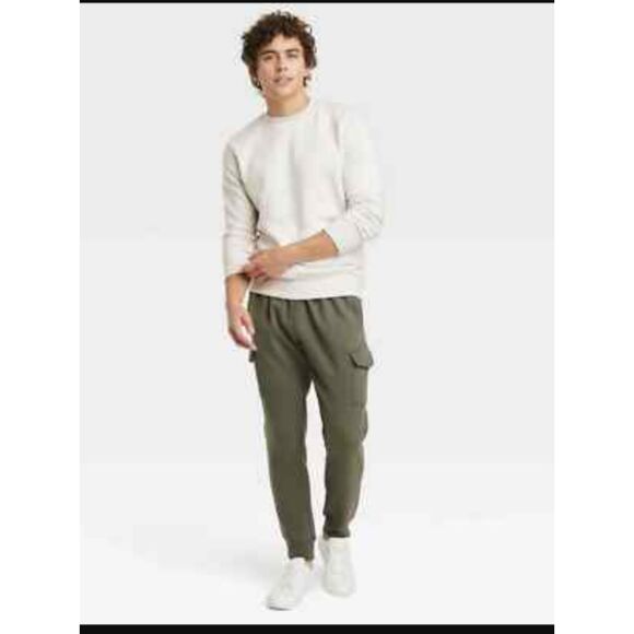 475 Mens Tapered Fleece Cargo Jogger Pants - Goodfellow Co - Olive Green - Picture 1 of 5